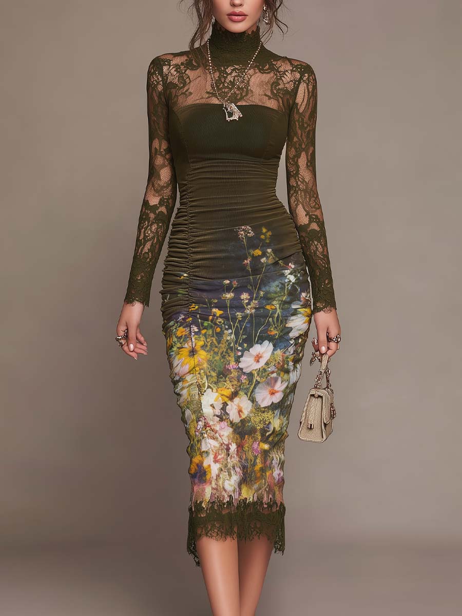 Vestido midi con estampado floral estilo pintura al óleo