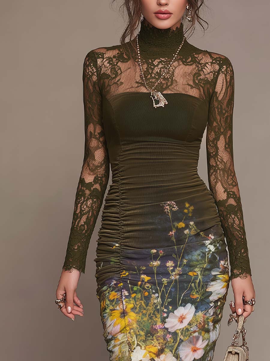 Vestido midi con estampado floral estilo pintura al óleo