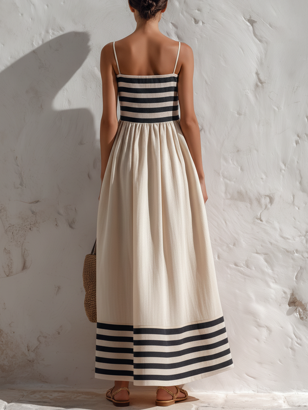 Lola | Vestido maxi de rayas negras y beige con tirantes finos
