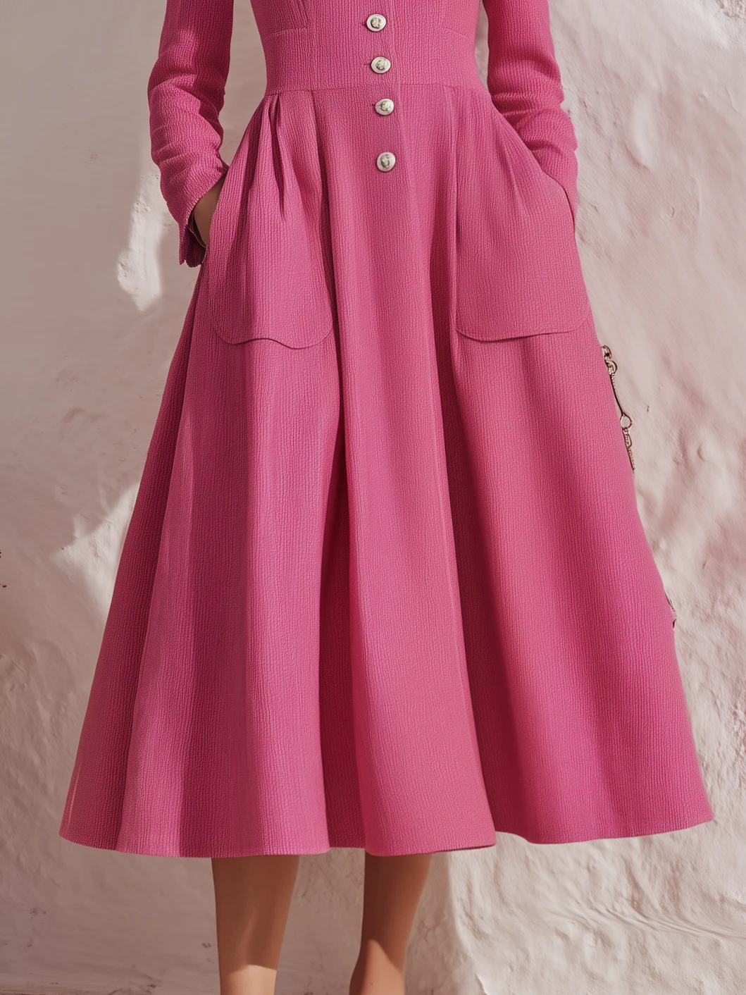 Vestido Midi Elegante de Línea A con Escote Cuadrado Rosa