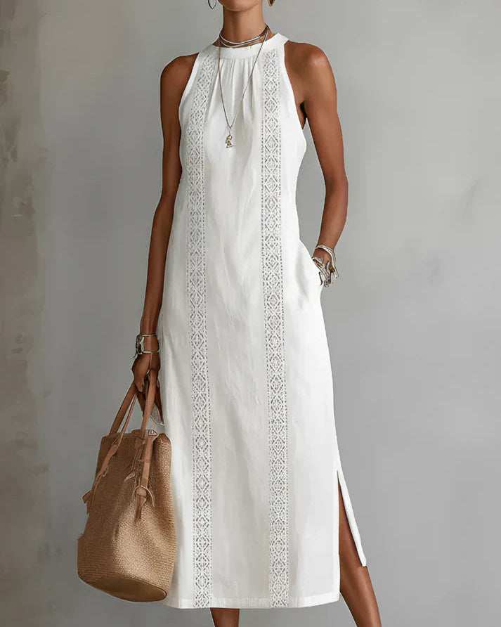 Adele | Vestido Midi de Lino con Cuello Elegante