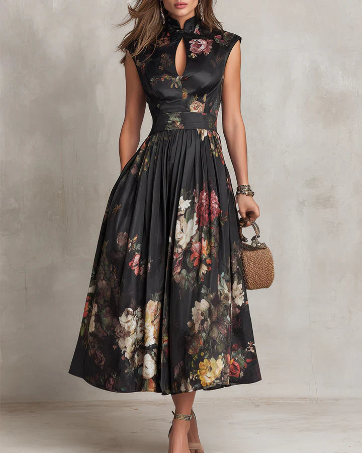 Madeline | Vestido Midi de Satén Plisado Floral