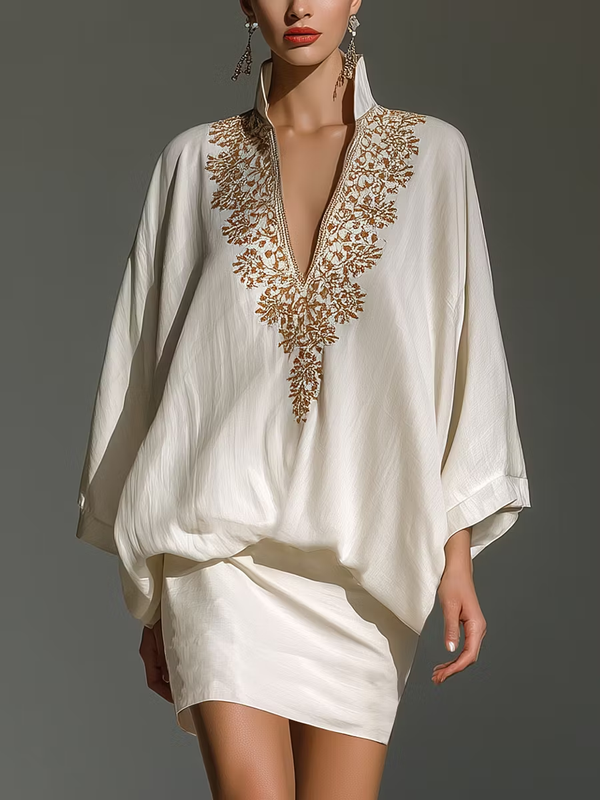 Jupiter | Vestido Mini Elegante Holgado Blanco con Escote en V