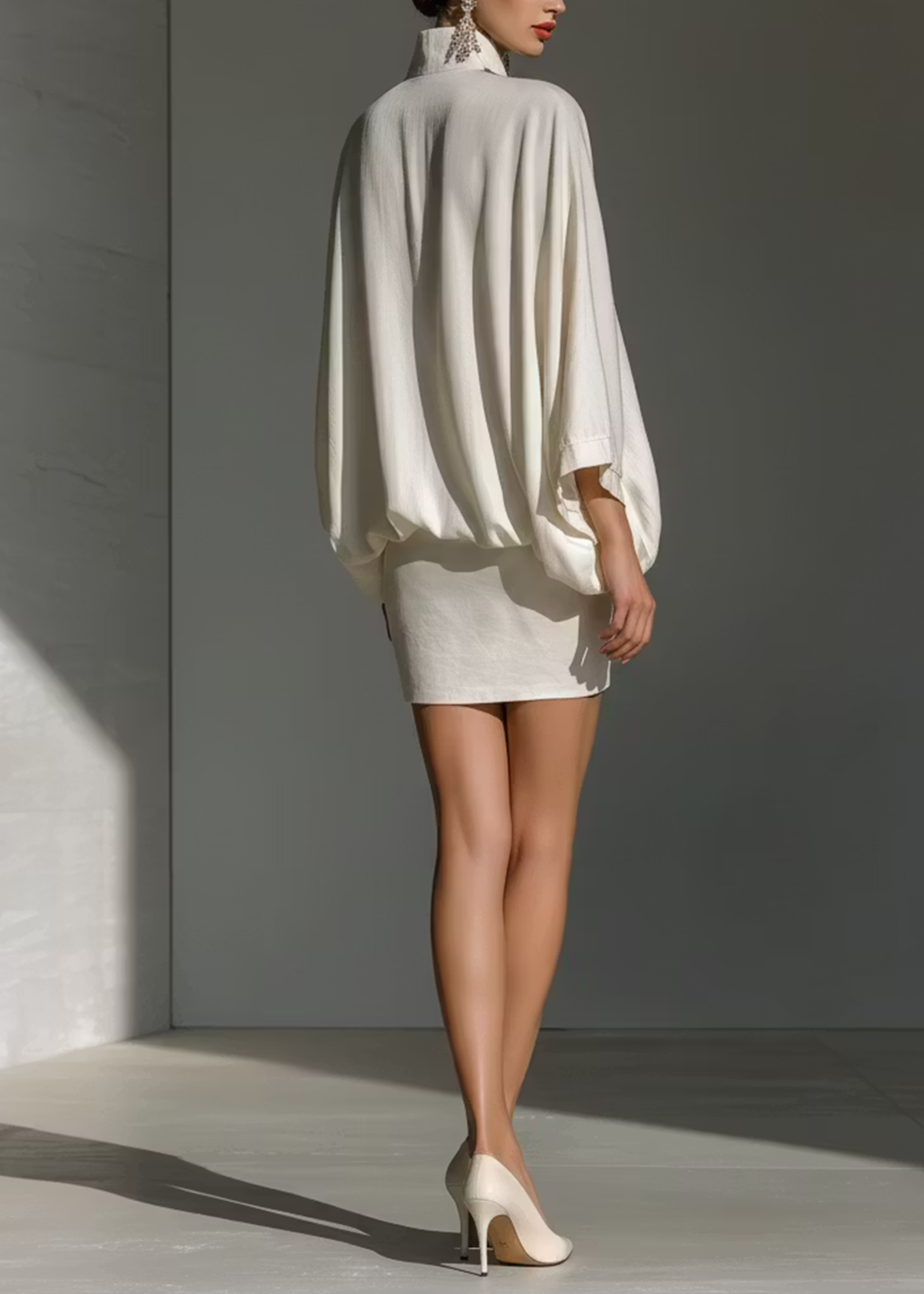 Jupiter | Vestido Mini Elegante Holgado Blanco con Escote en V