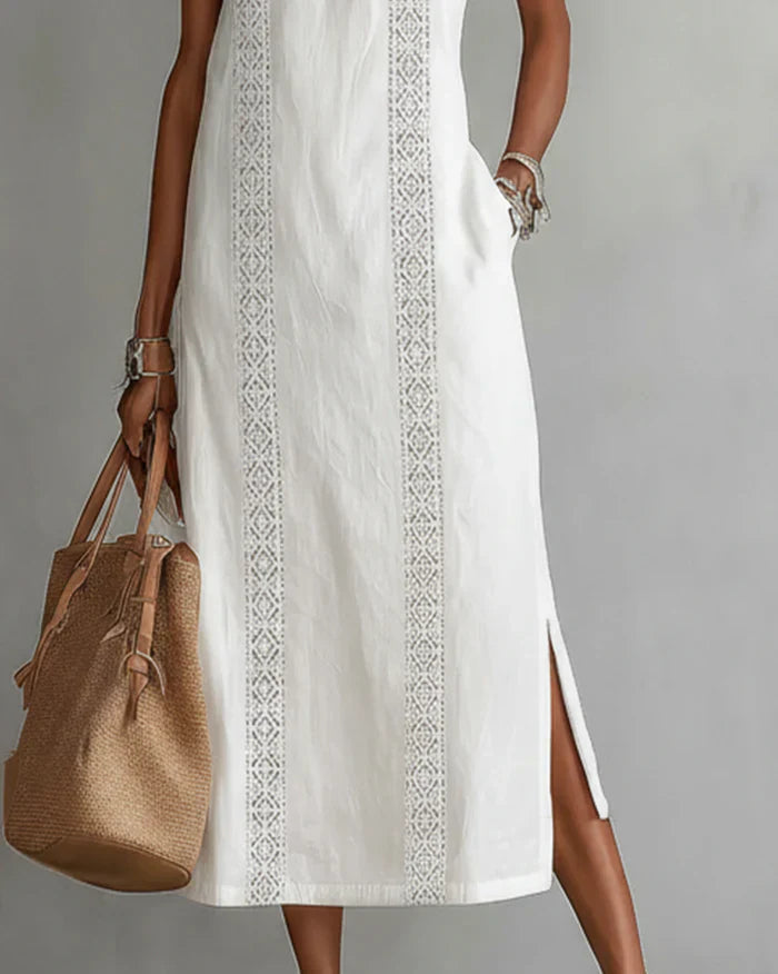 Adele | Vestido Midi de Lino con Cuello Elegante