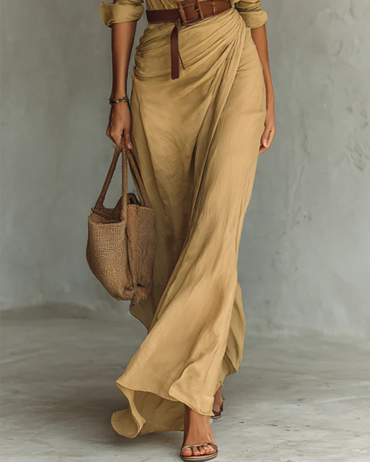 Iliana | Vestido largo con cuello de solapa y mangas largas para mujer