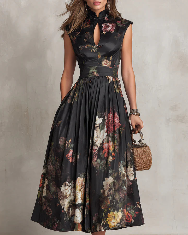 Madeline | Vestido Midi de Satén Plisado Floral