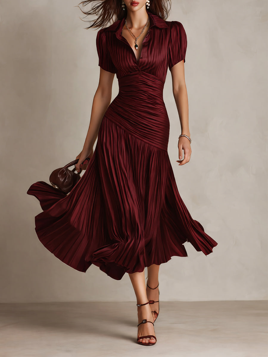 ISLA | Vestido Midi Plisado de Rayas Estilo Camisero