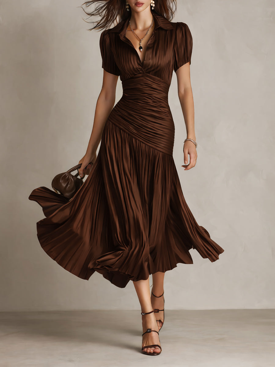 ISLA | Vestido Midi Plisado de Rayas Estilo Camisero
