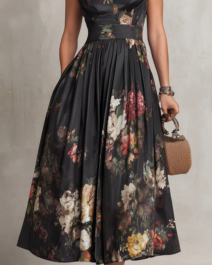 Madeline | Vestido Midi de Satén Plisado Floral