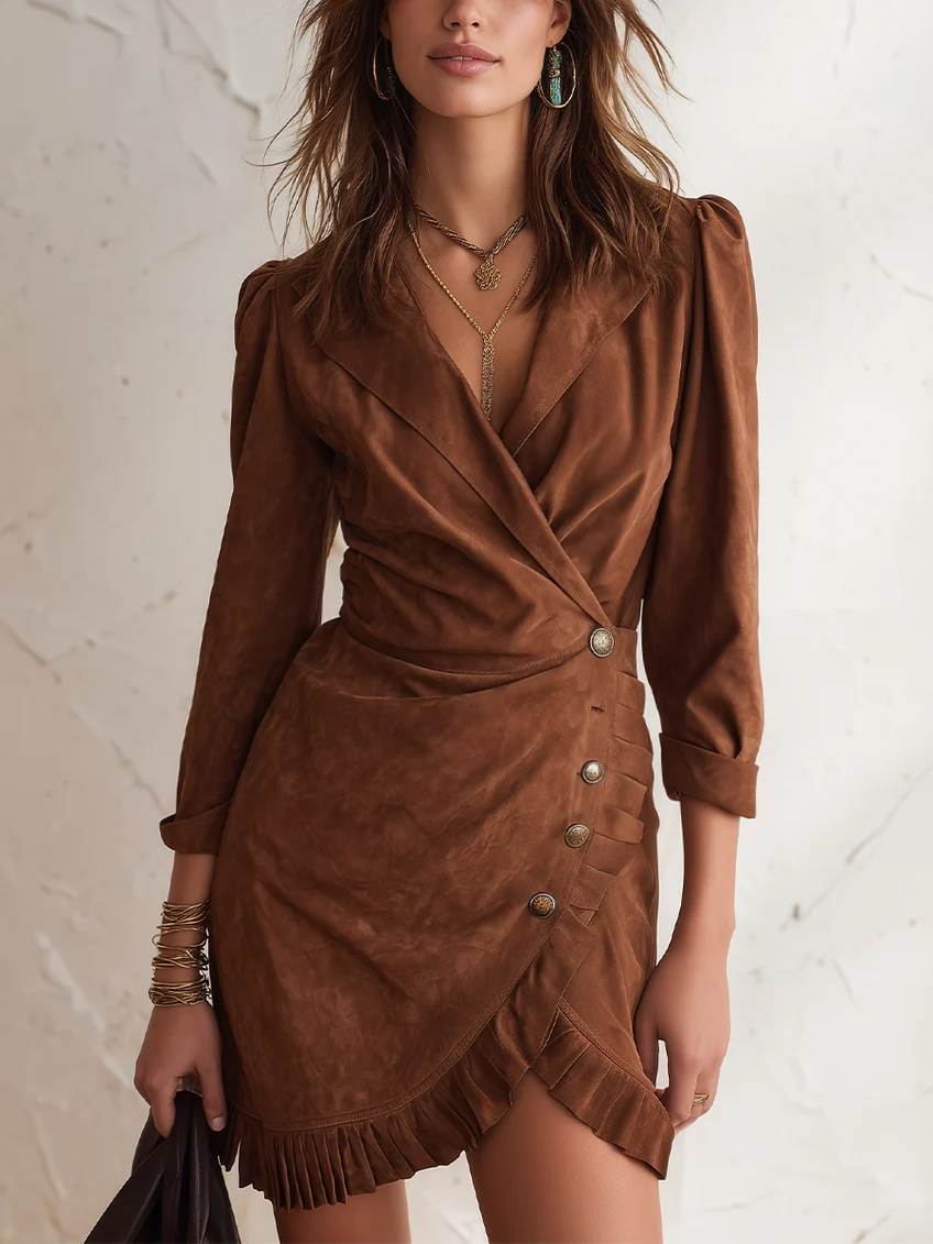 Vestido Mini de Corte Asimétrico con Cintura Definida y Escote en V Marrón