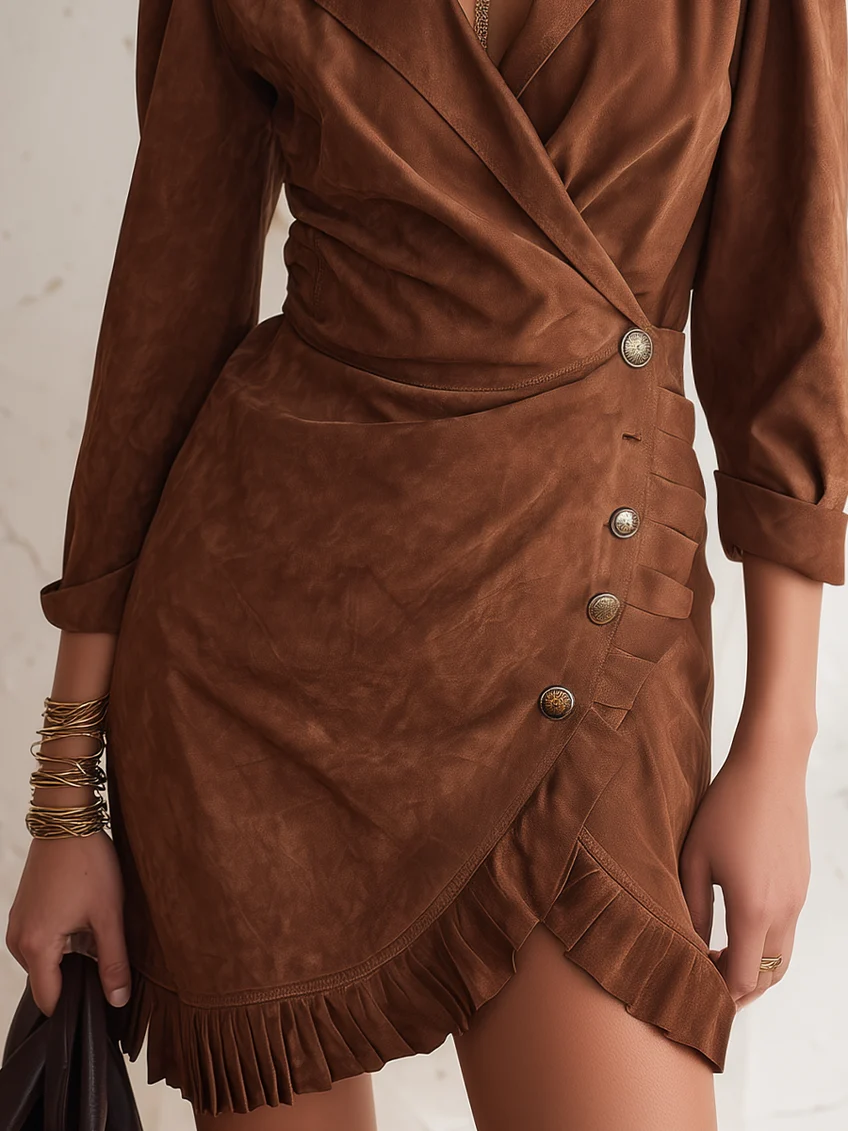 Vestido Mini de Corte Asimétrico con Cintura Definida y Escote en V Marrón