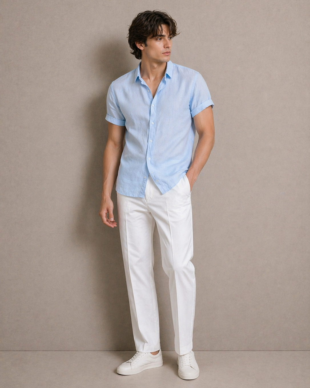 Camisa Corta de Ajuste Delgado