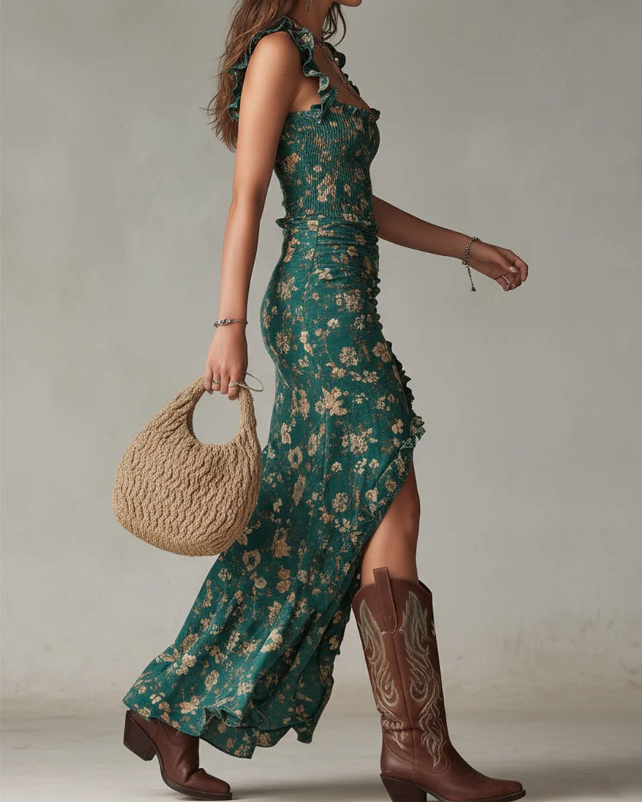 Cassie | Vestido Largo Boho Retro con Abertura