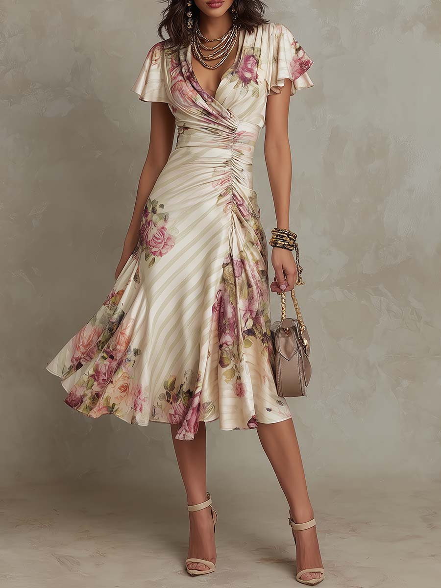 Celeste | Vestido Midi Cruzado Floral Fruncido