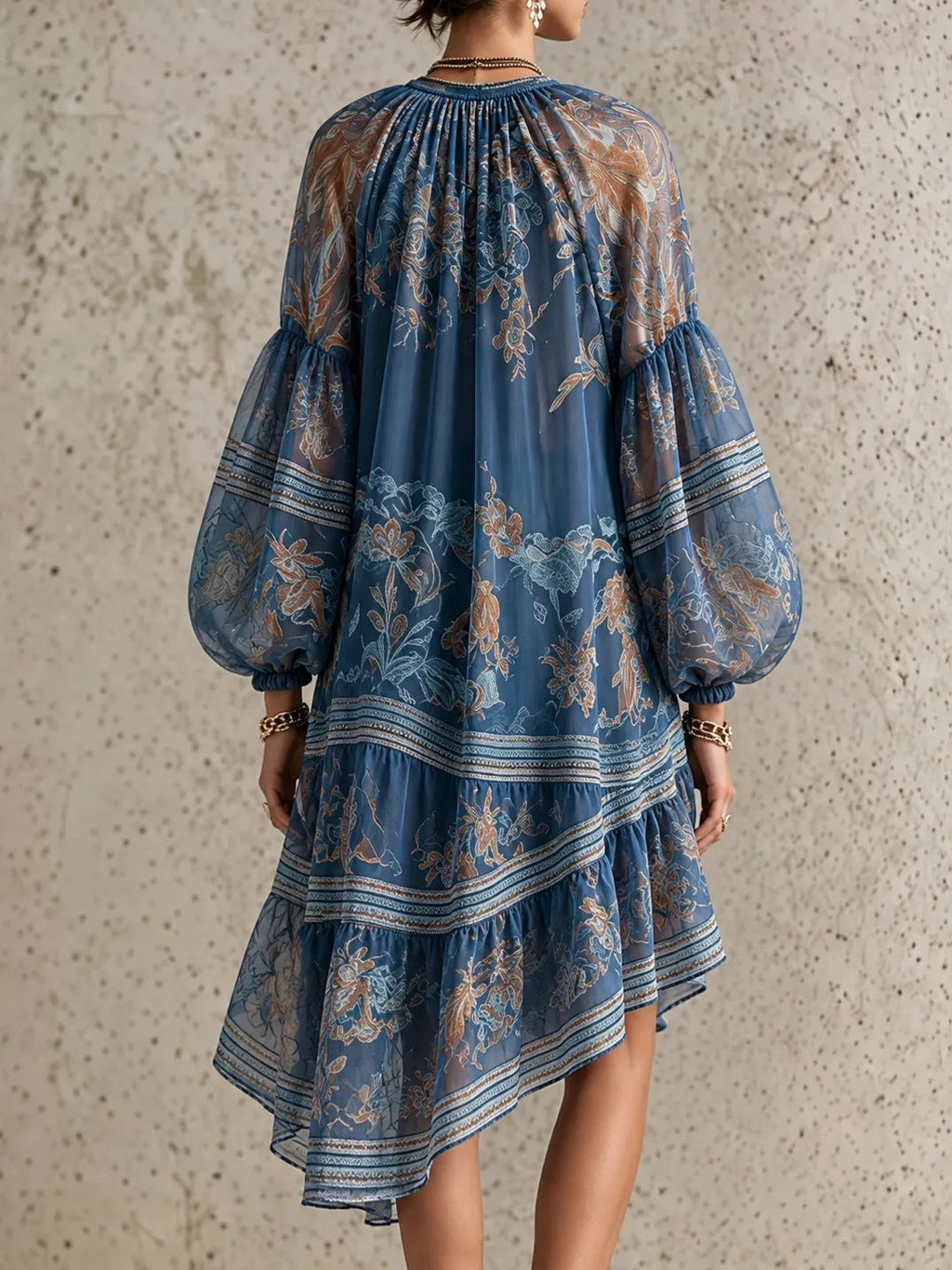 Marina | Vestido mini suelto de manga larga impreso elegante vintage