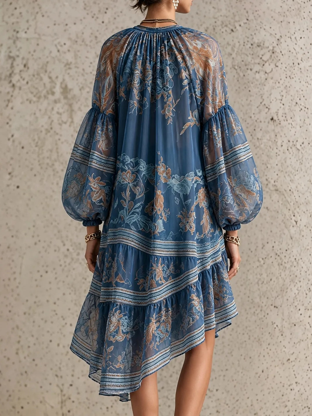 Marina | Vestido mini suelto de manga larga impreso elegante vintage