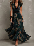 Alejandra | Vestido maxi de chiffon vintage verde oscuro con encaje
