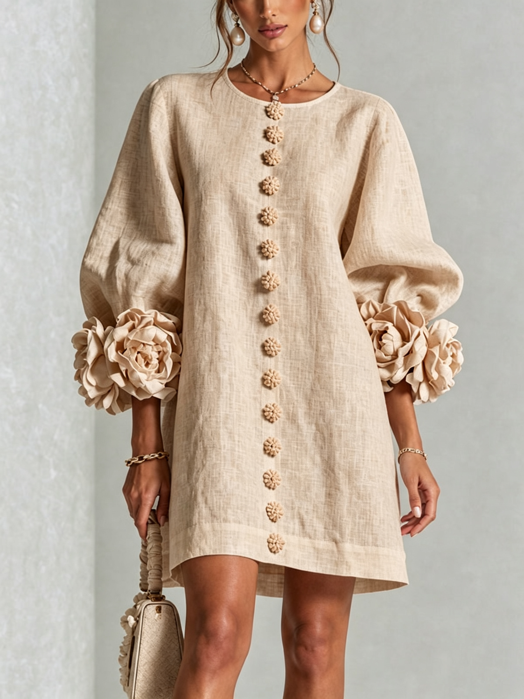 Alma | Vestido Mini Blanco de Flores con Puños Florales Impactantes