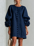 Mara | Vestido Mini de Botones con Flores Marinas y Puños Florales Impactantes