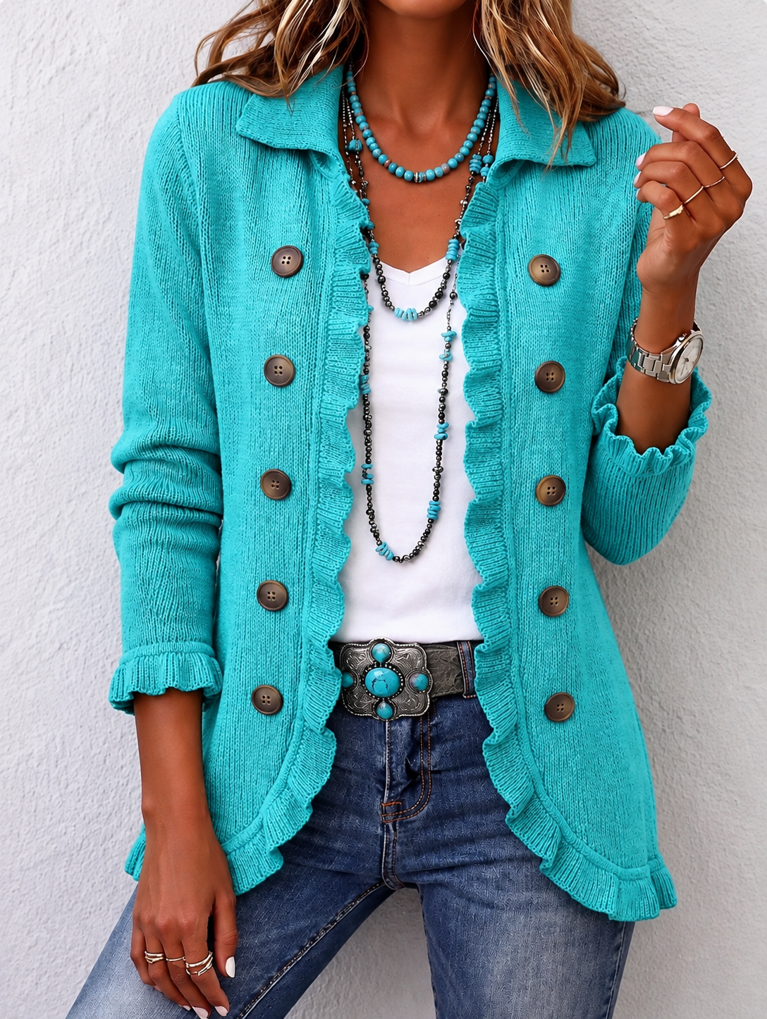Maribel | Chaqueta de Punto Turquesa