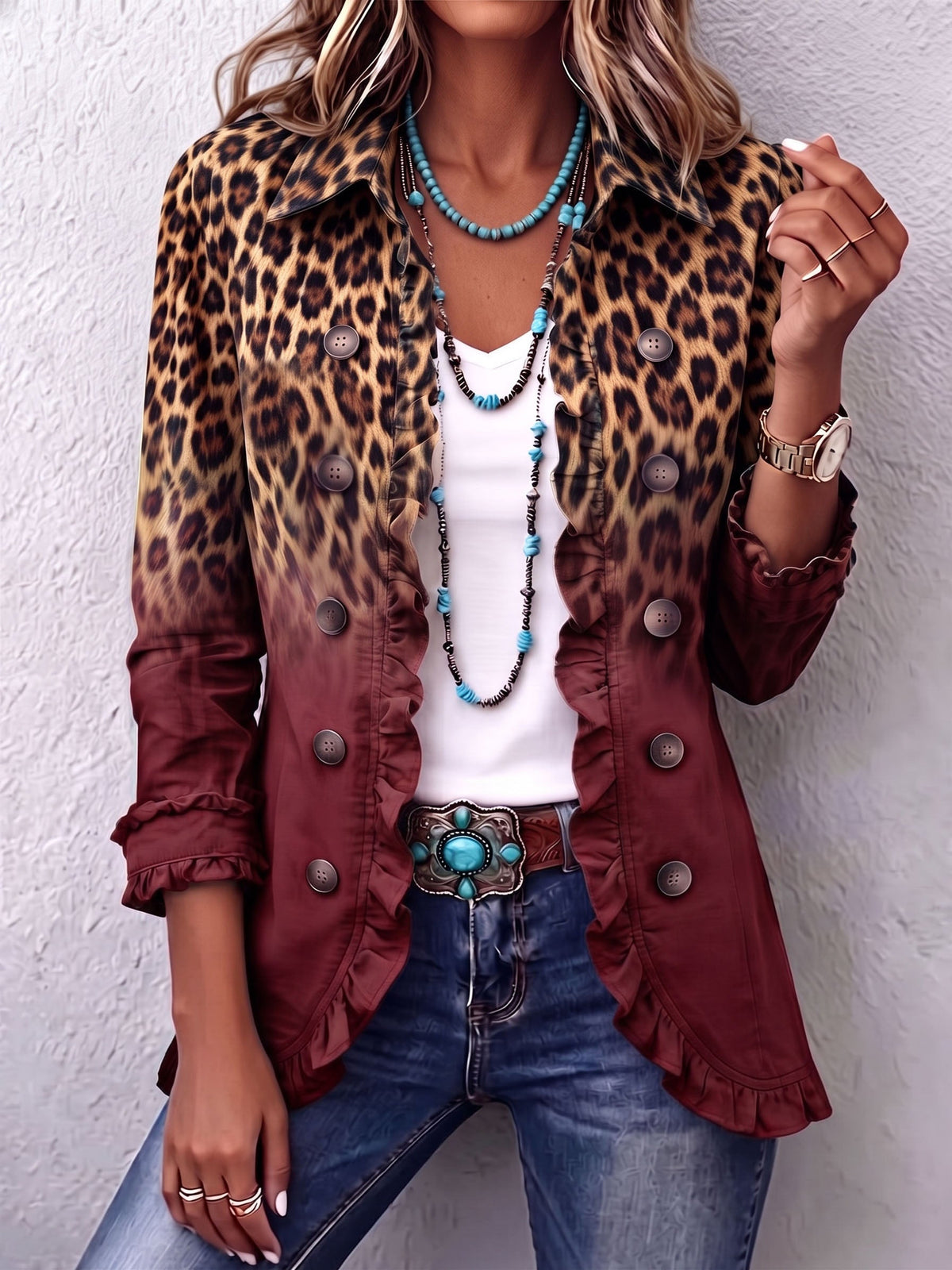 Tomasa | Chaqueta Blazer Leopardo Burdeos