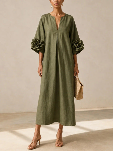 Marie | Vestido Midi con Puños Florales Impactantes