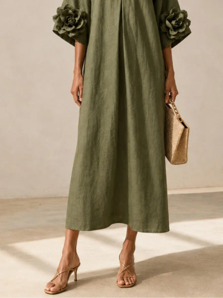 Marie | Vestido Midi con Puños Florales Impactantes