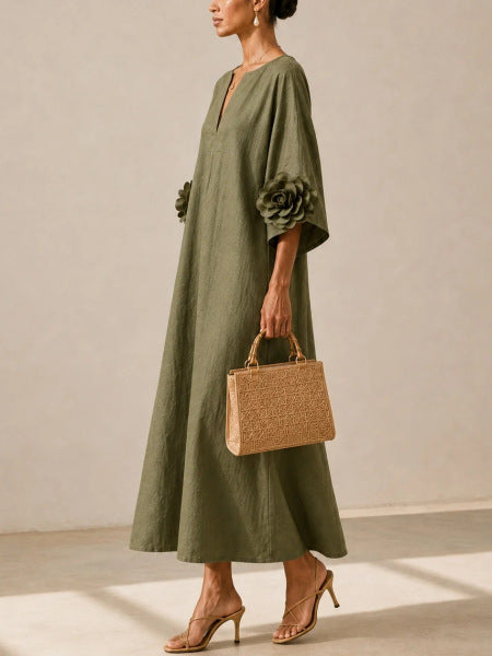 Marie | Vestido Midi con Puños Florales Impactantes